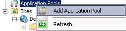 Menu options to add application pool.