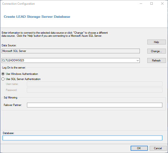 Create LEAD storage server database.