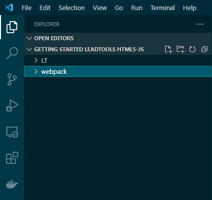 Screenshot of Webpack and LEADTOOLS folder structure.