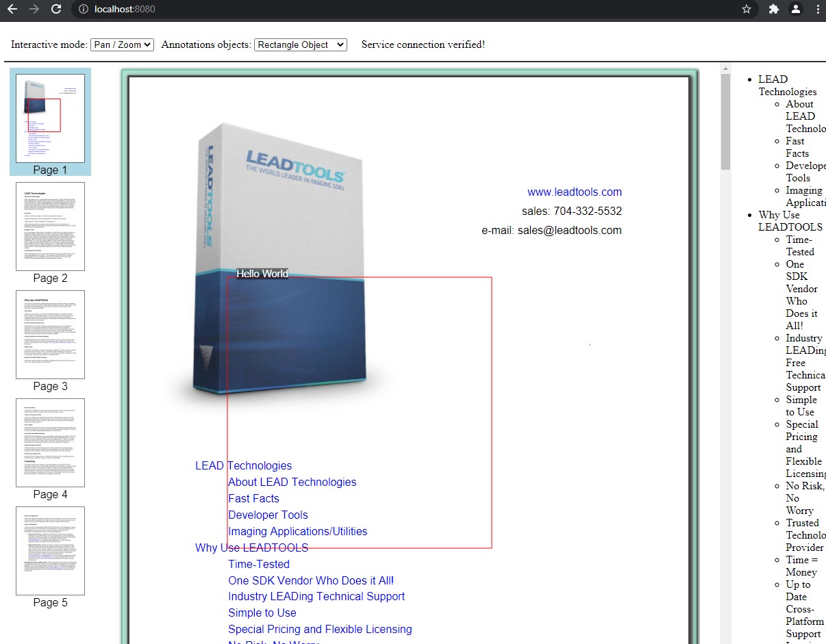 Screenshot of the application running, displaying the document with the annotation object and label.