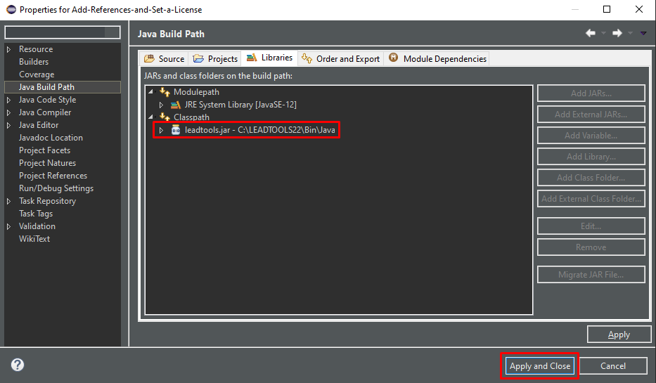 Add the leadtools.jar to the project