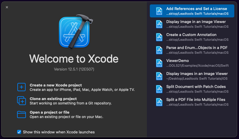Screenshot of the Xcode launch screen.