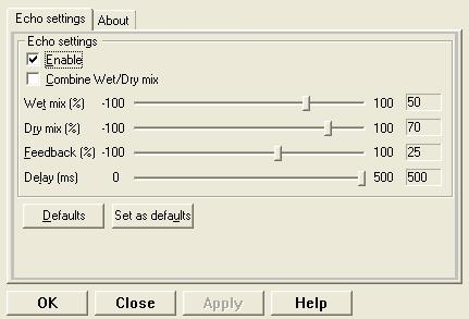 LEAD Audio Echo Filter property page