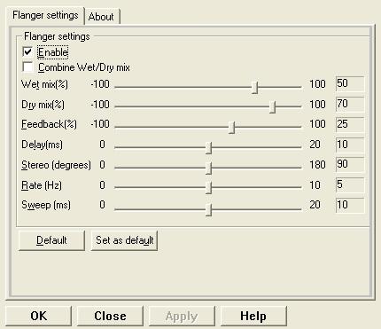 LEAD Audio Flanger Filter property page