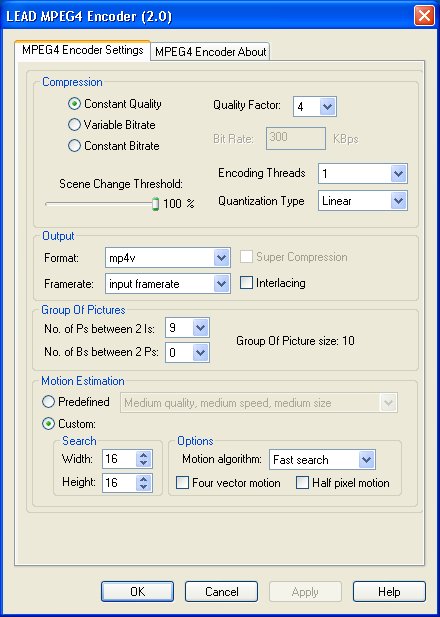 LEAD MPEG-4 Encoder property page