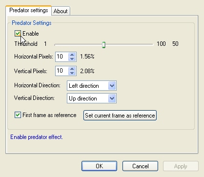 Video EFX Predator Filter property page