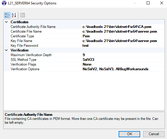 Security Options Dialog