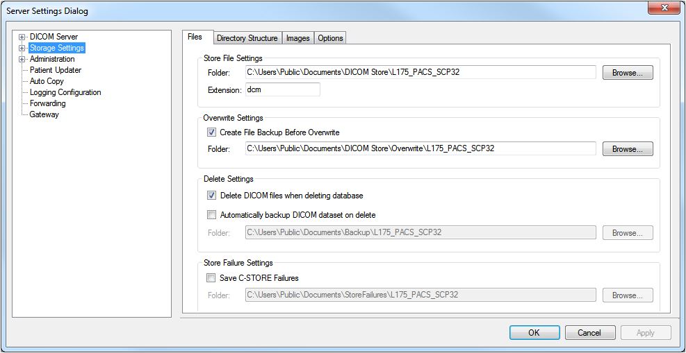 Storage Server Storage Settings Page