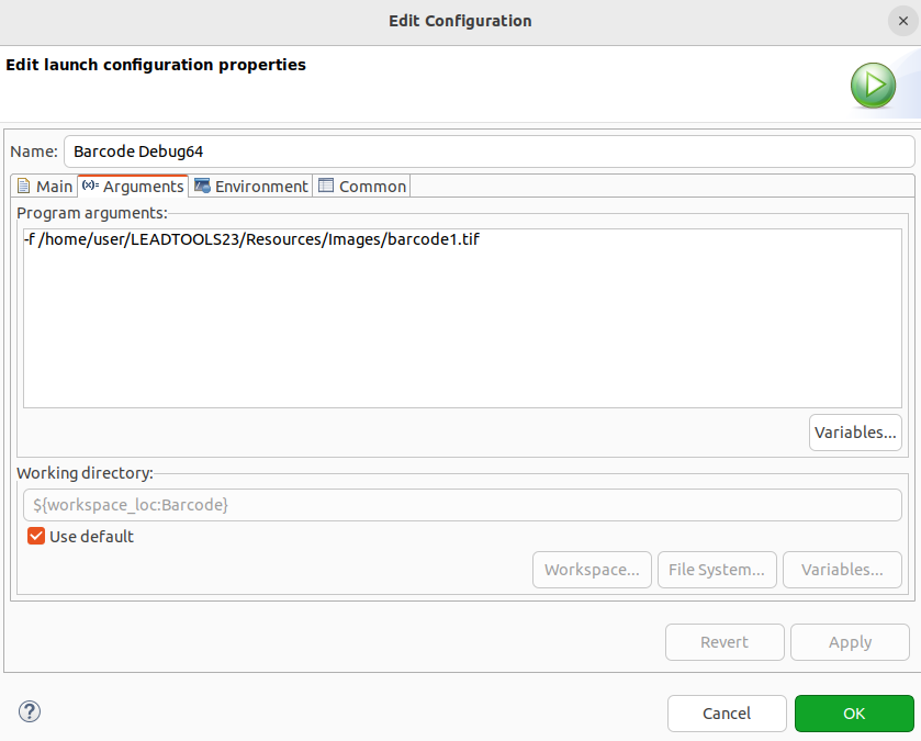 The Run Configuration Arguments Tab