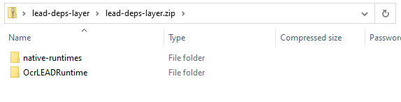 Screenshot of lead-deps-layer zip archive's structure