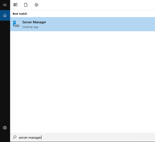 Server manager application in the start menu