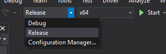 Select the Release mode build