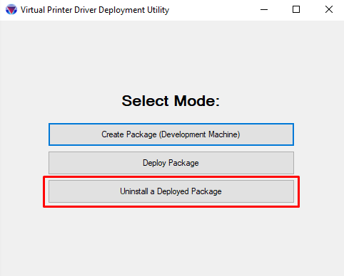 Click the <code>Uninstall a Deployed Package</code> button