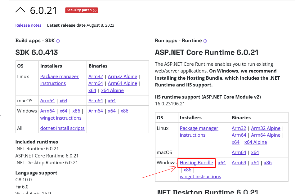 ASP.NET Core 2.1 runtime install page