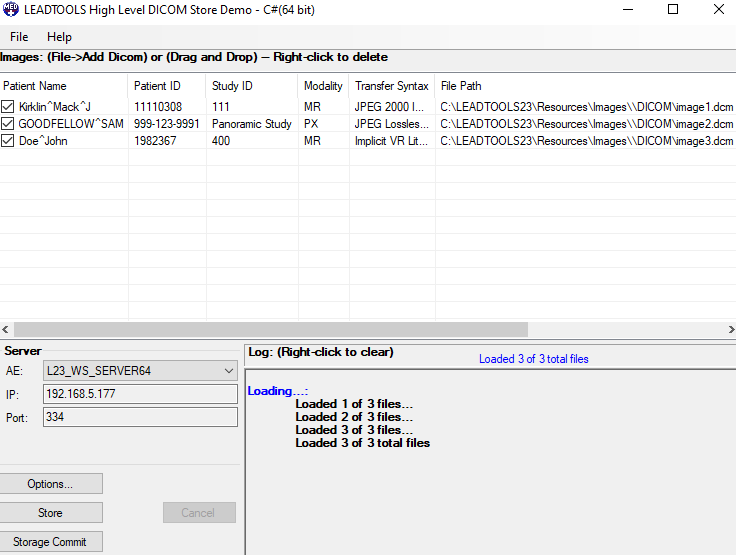 Screenshot of the High-Level DICOM Store Demo.