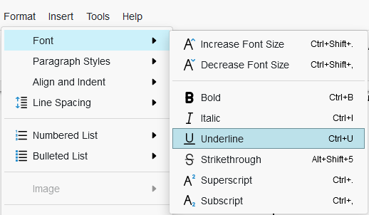 Screenshot of Fonts Dropdown Menu.