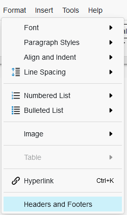 headers/footers from the menu.