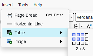 Insert a table into the document from the menu.