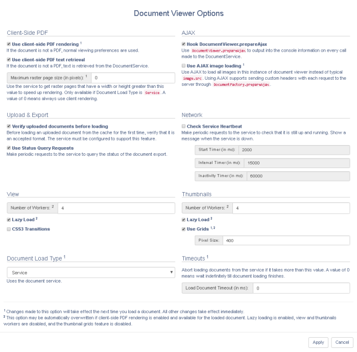 Modify any settings as necessary and then click Apply to enact the changes