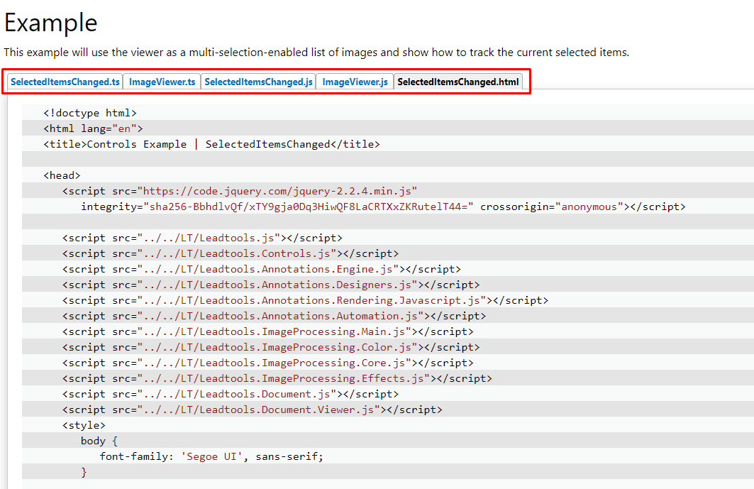 Location of the .html and .js files on the documentation page.