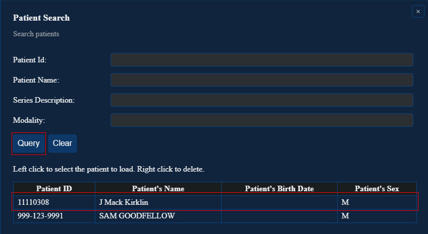 Patient Search Menu