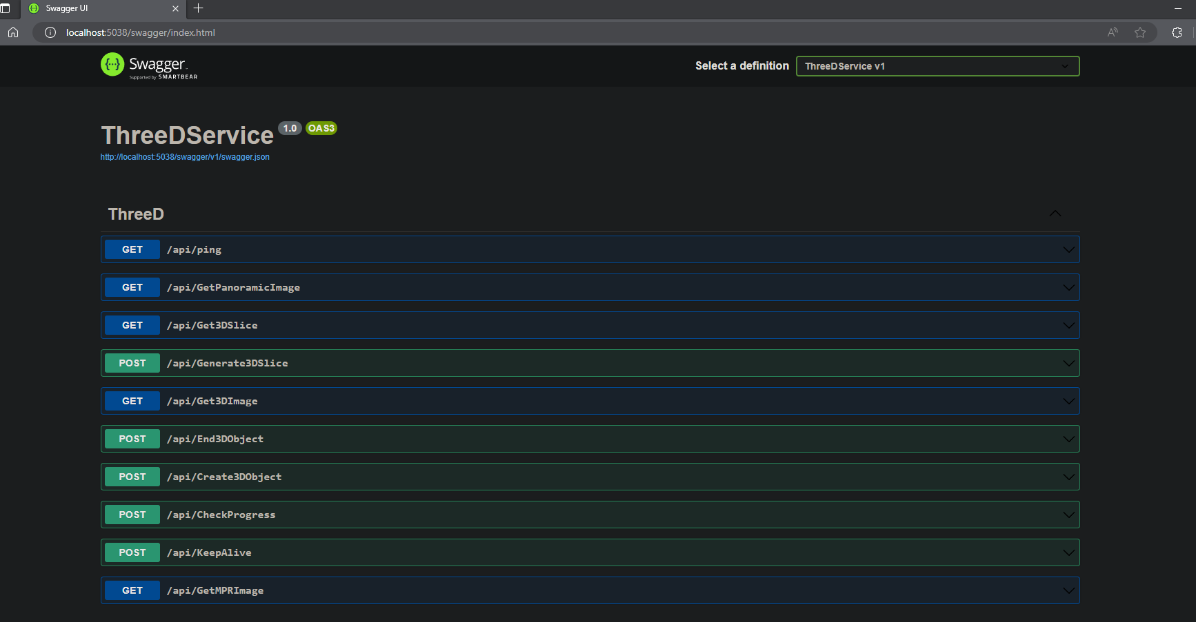 ThreeDService Swagger Page