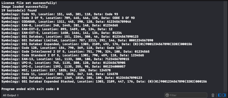 Console display of extracted information.