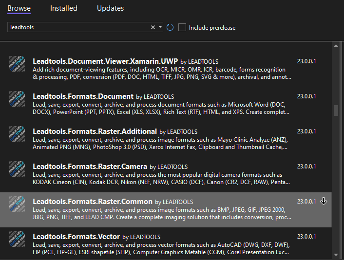 Installing LEADTOOLS NuGet packages