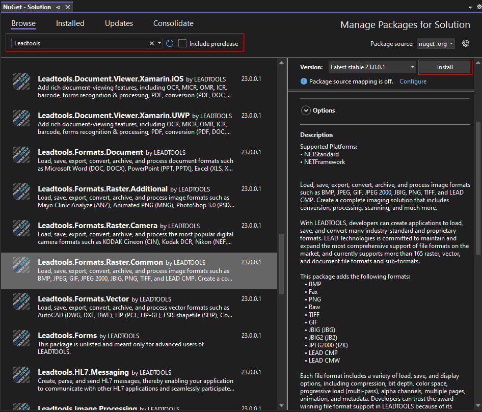 Installing LEADTOOLS NuGet packages