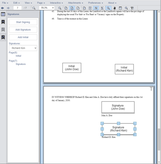 Document eSignature screenshot