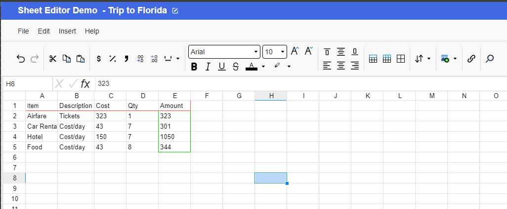 Excel Web Editor screenshot